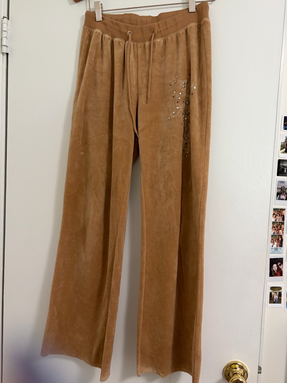 Tan Carina Wide Leg Lounge Pants with Side Sequin Detail